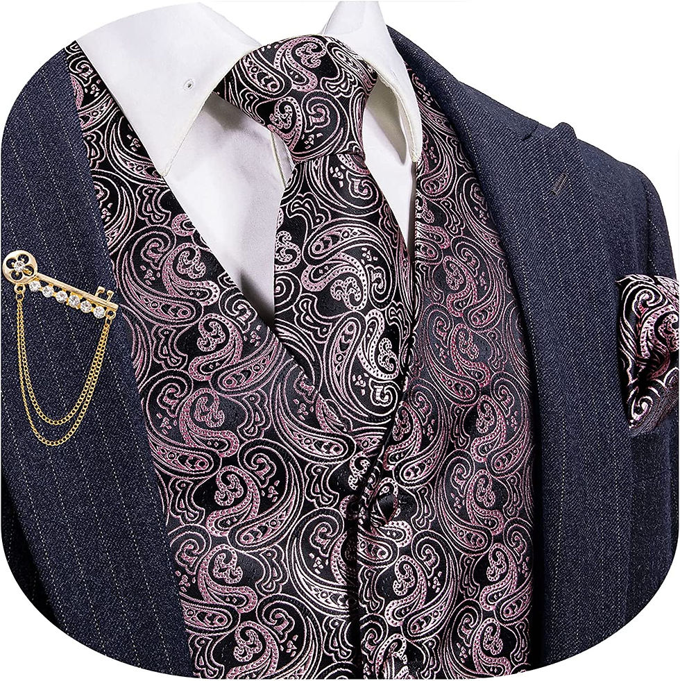 Thumbnail: YOHOWA Men's Silk Waistcoat Set Paisley Flower V-neck 5PC Tie Pocket Square Reg