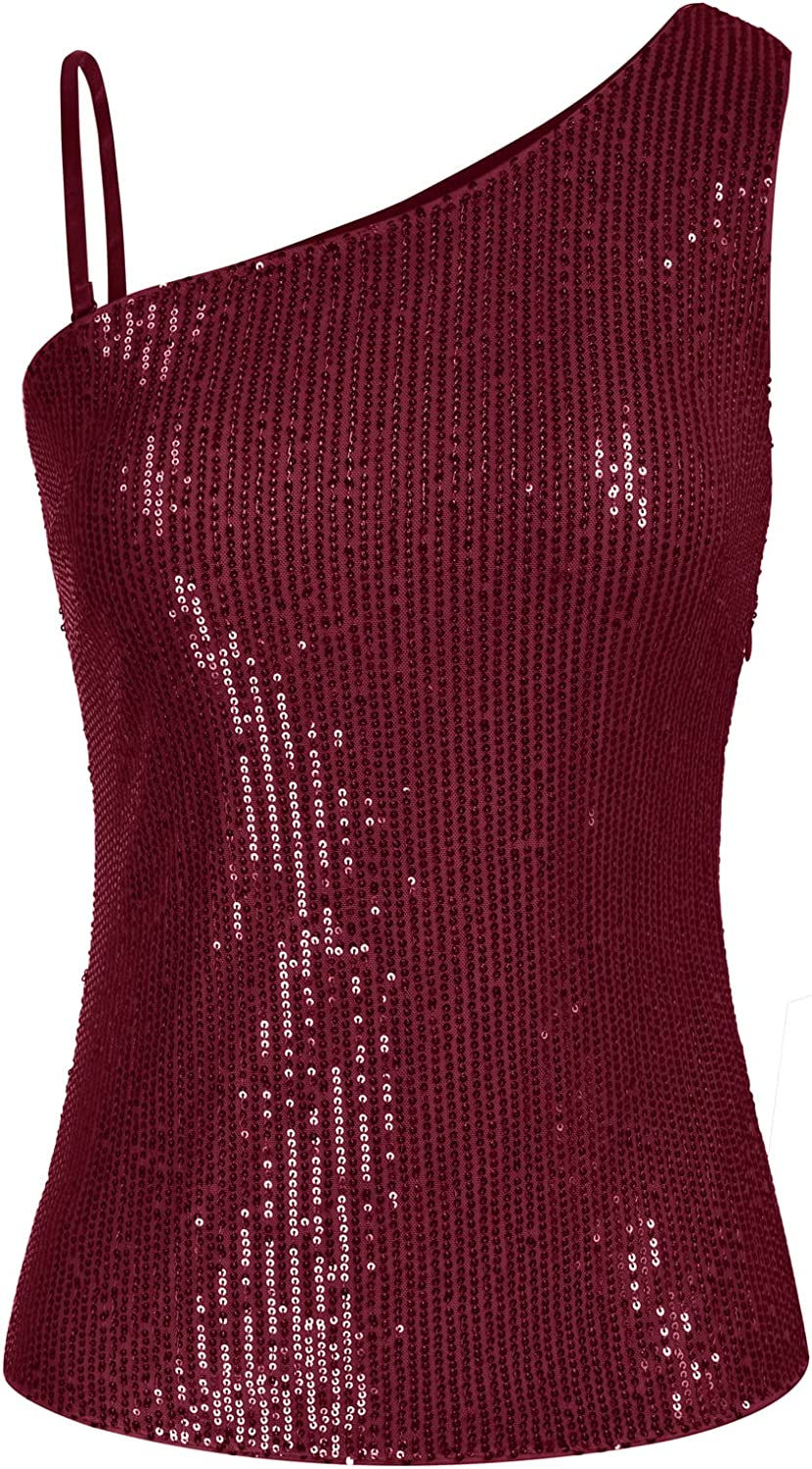 Thumbnail: GRACE KARIN Women's Sequin Tank Tops One Shoulder Sleeveless Party Camisole Vest