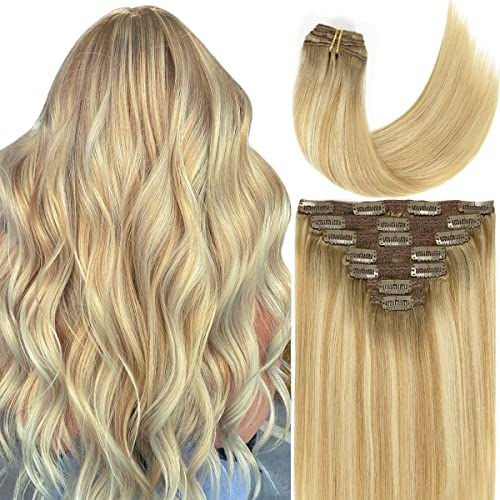Thumbnail: Caliee Hair Extensions Clip in Human Hair Caramel Blonde Seamless Clip in Hair 