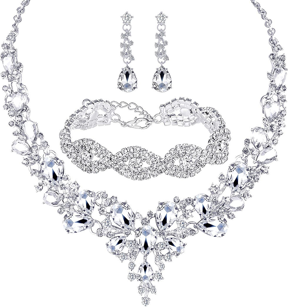 Thumbnail: 3/4 Pieces Women Jewelry Set Rhinestone Crystal Bride Statement Choker Necklace