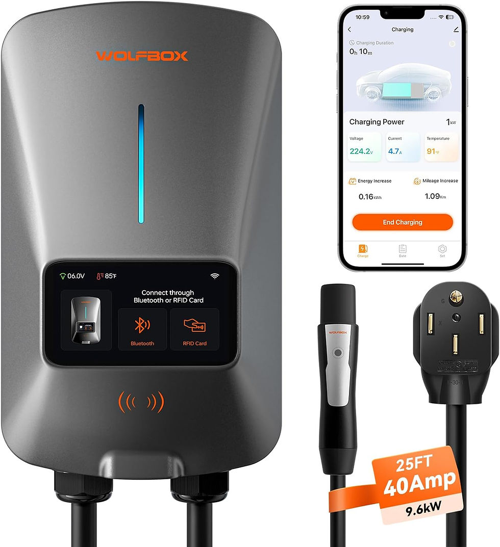 Thumbnail: WOLFBOX Level 2 EV Charger 50 Amp - Smart Display, RFID Card, 25ft Cable, Outdo