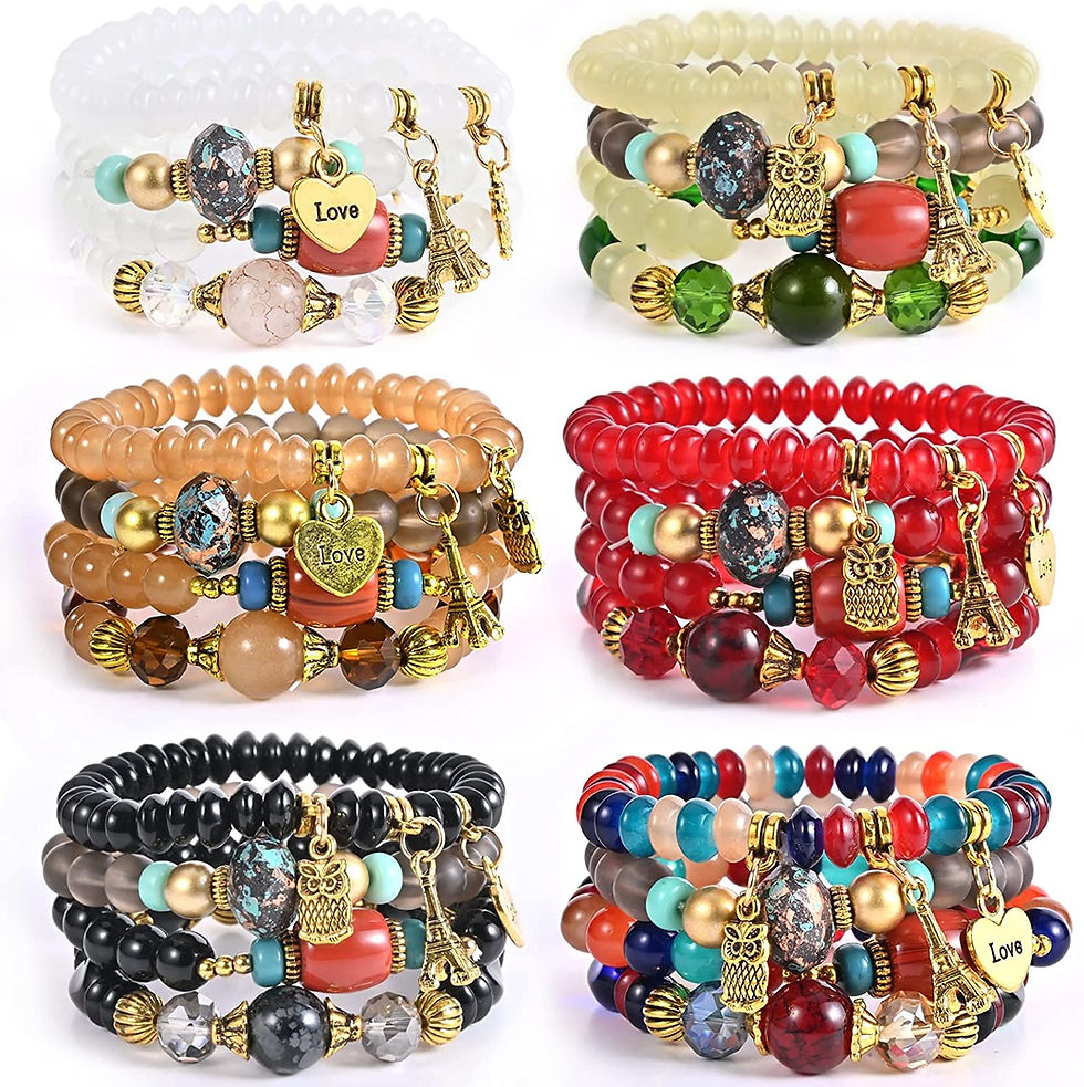 Thumbnail: Bohemian Bracelet Sets for Women - 6 Sets Stackable Stretch Bracelets Multi-col