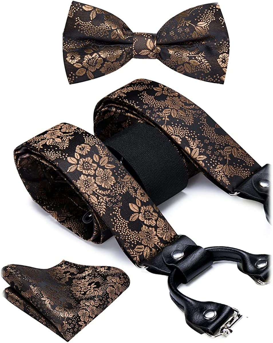 Thumbnail: Dubulle Mens Clips Suspenders and Pre tied Bow Tie Set with Pocket Square Y Sha