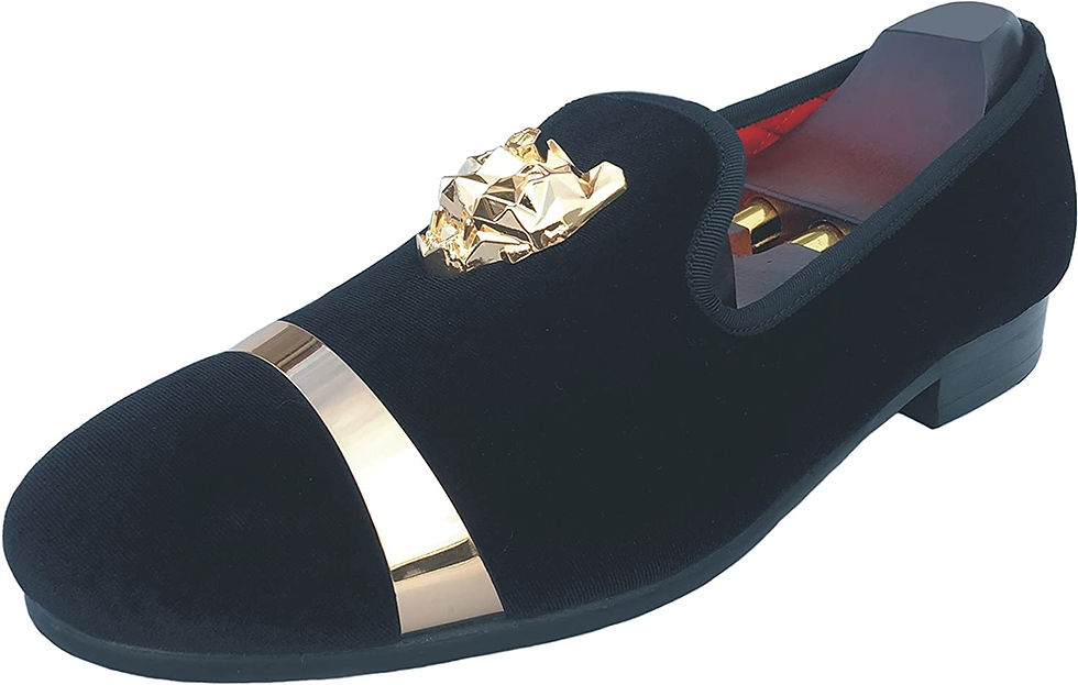Thumbnail: Justar Men's Black Velvet Loafers Slip-on Dress Shoes with Gold Buckle Slippers