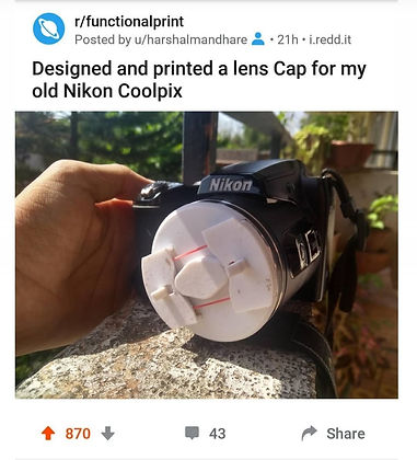 A 3D printed lens cap for nikon camera
