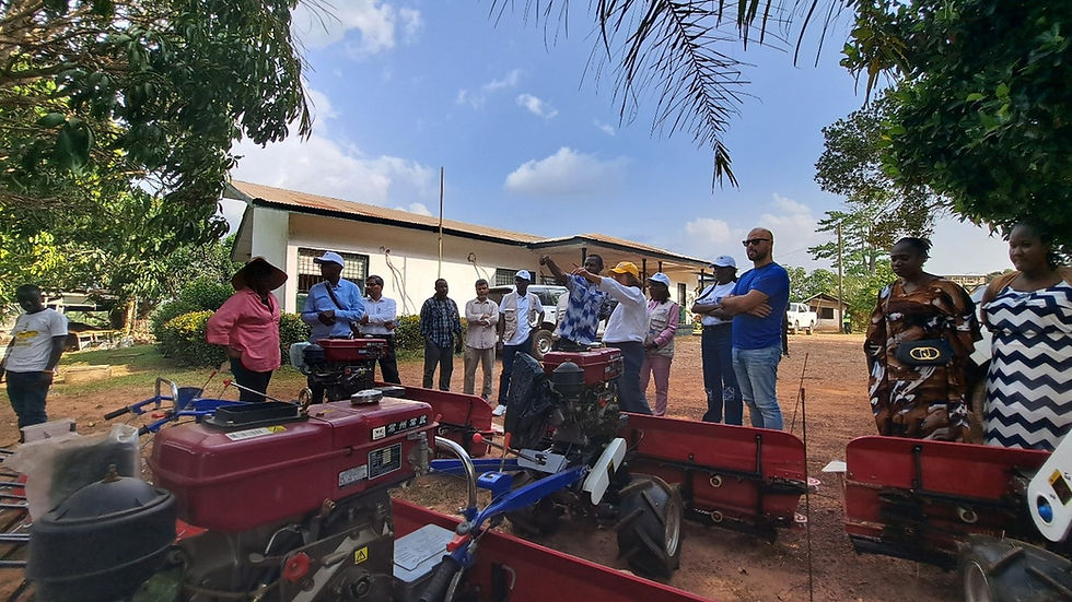 Members of the Committee inspecting machinery procured by the EU-funded Seeds4Liberia Project (Photo Credit: George A. Harris, AfricaRice-Liberia Station)