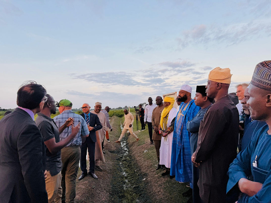 Governor Bago and his delegation during the field visit. (Credit: AfricaRice)