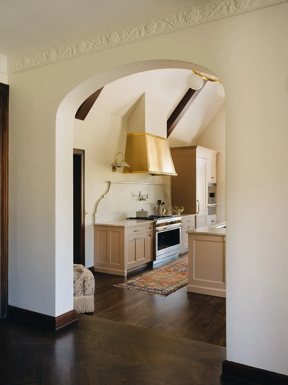 Kitchen design around unique architectural elements in the Park Hills Project by Jean Stoffer Design/Stoffer Photography.