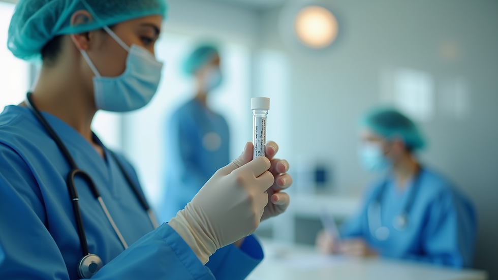 High angle view of a healthcare professional holding a urine sample