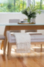 Glass top dining table with bench