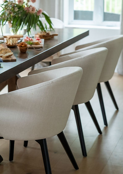 Upholstered white mid century chairs