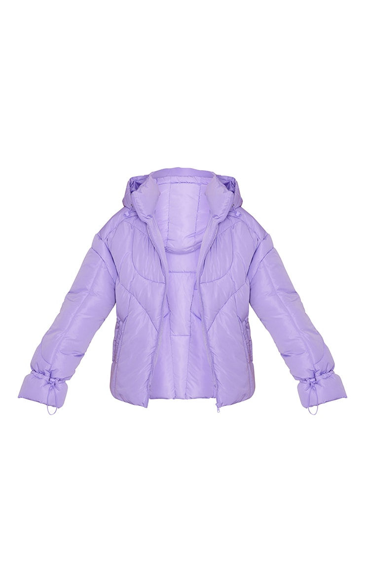 Thumbnail: LILAC CURVE PANEL DETAIL TOGGLE SLEEVE HOODED PUFFER