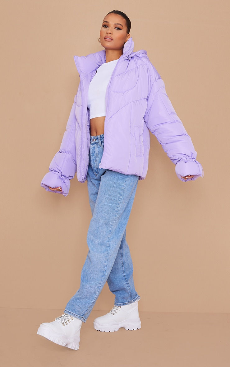 Thumbnail: LILAC CURVE PANEL DETAIL TOGGLE SLEEVE HOODED PUFFER