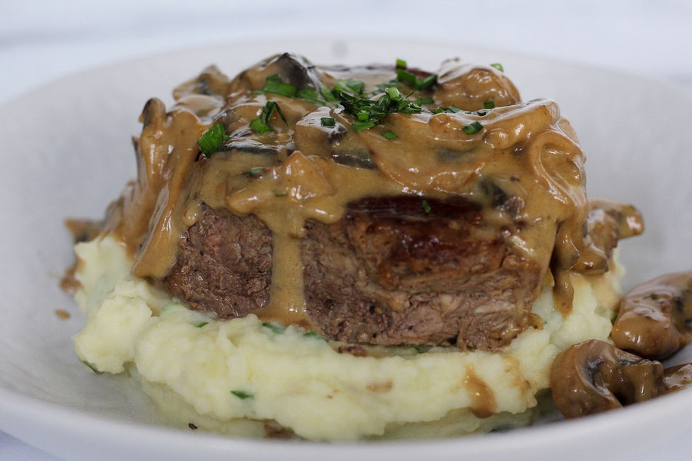 Seared Filet Mignon with Creamy Mushroom Sauce and Perfect Mashed Potatoes
