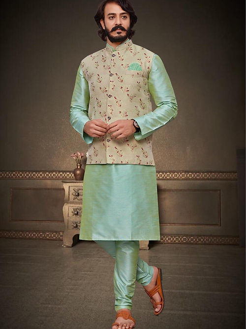 P30000102 - Cream Jacquard Jacket &  Silk Kurta & Pajama TAANI BAANI FASHION