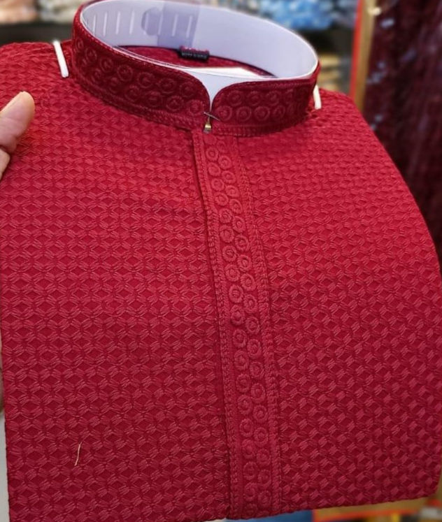 Thumbnail: P30000096 - Maroon Reyon chikankari  Kurta & White Pajama TAANI BAANI FASHION