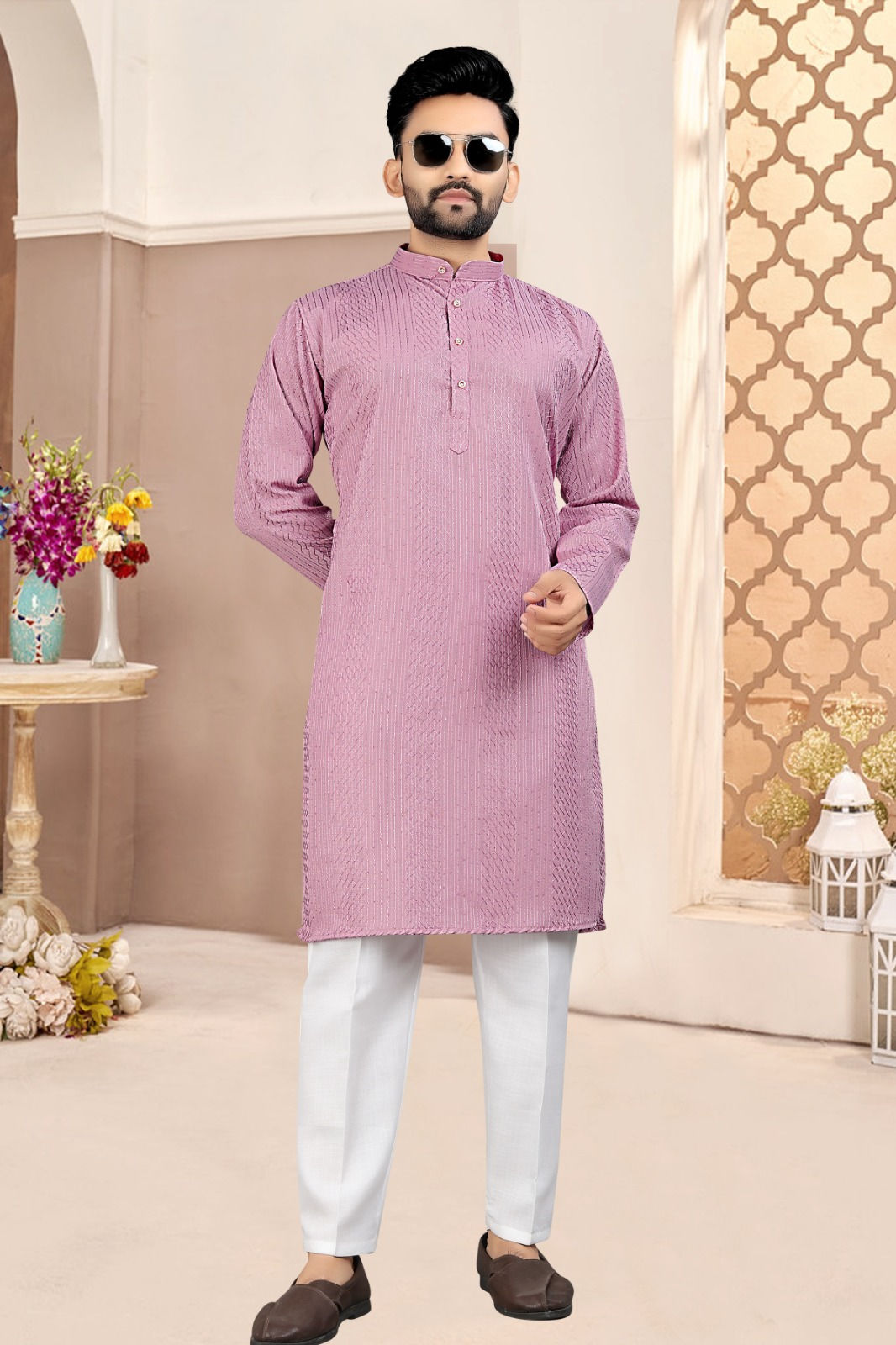 P30000117 - Cotton with Crochet Sequence Pink Kurta & Pajama TAANI BAANI FASHION