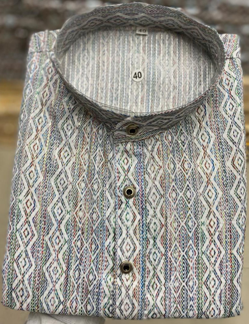 Thumbnail: P30000090 - Grey Crochet Cotton Kurta & Pajama TAANI BAANI FASHIONP30000090 - Gr