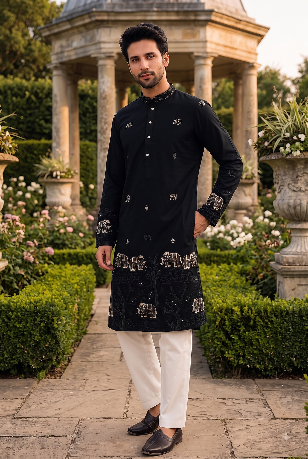 Thumbnail: P30000141 - Semi Lachko, Black Kurta & White Pajama TAANI BAANI FASHION