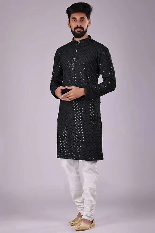 P30000105 - Black Reyon Kurta & Semi Cotton white Pajama TAANI BAANI FASHION