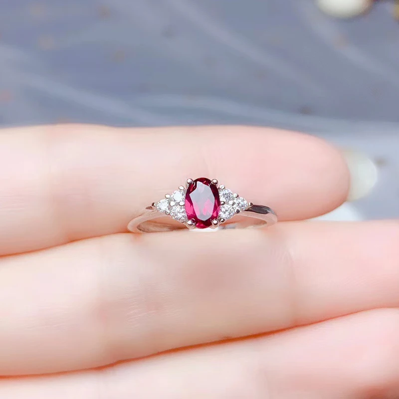 Thumbnail: Colife Jewelry 925 Silver Garnet Ring for Daily Wear 4Mm*6Mm Natural Garnet Silv