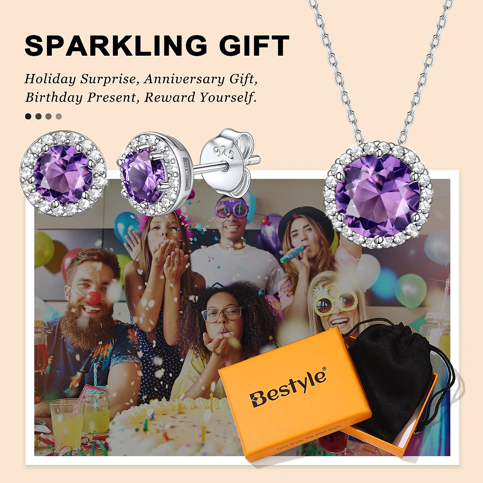 Thumbnail: Birthstone Necklace for Women Pure 925 Sterling Silver Necklaces February round 