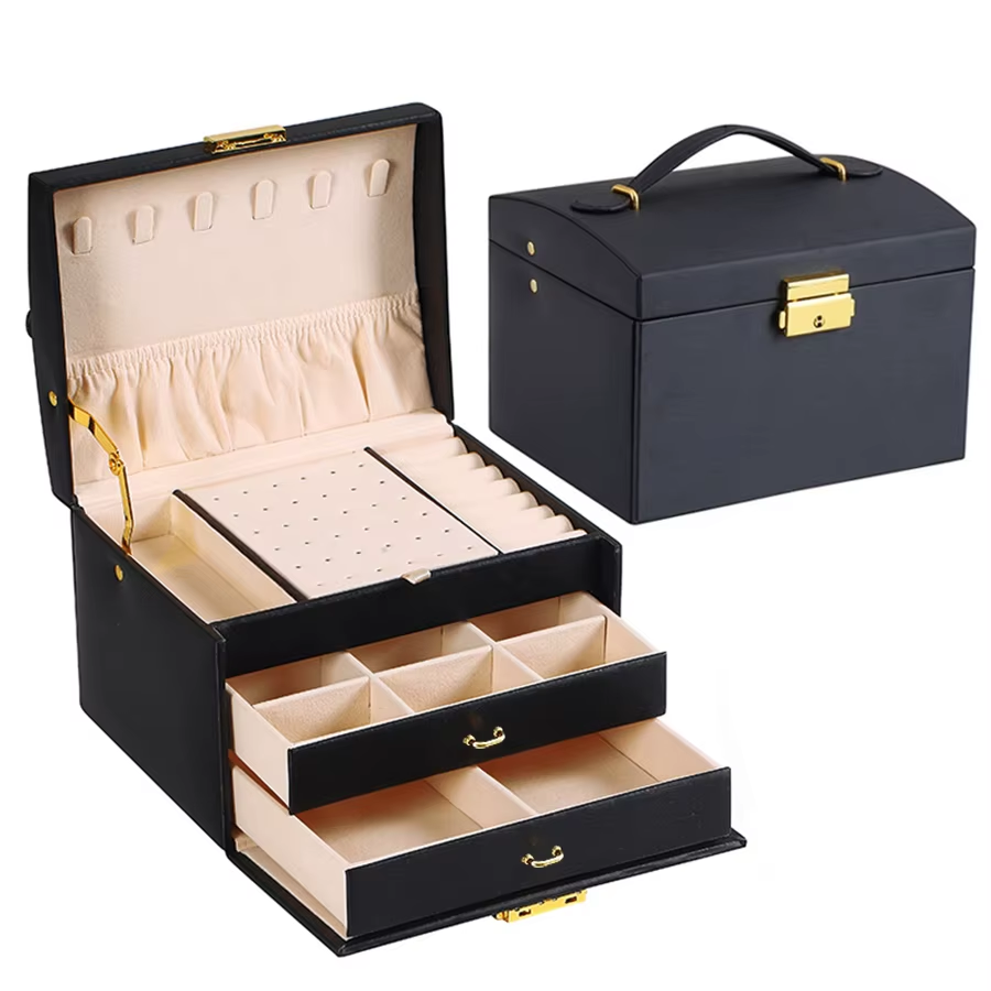 Thumbnail: 1Pc, Lock Arch Three-Layer Jewelry Box, Suitable for All Kinds of Jewelry Storag