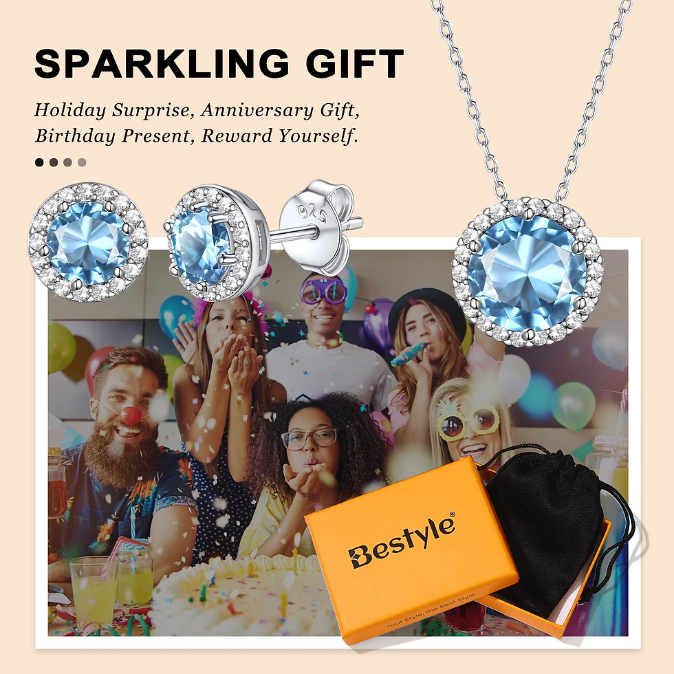 Thumbnail: Birthstone Necklace for Women Pure 925 Sterling Silver Necklaces March round Blu