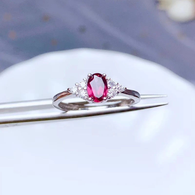 Thumbnail: Colife Jewelry 925 Silver Garnet Ring for Daily Wear 4Mm*6Mm Natural Garnet Silv