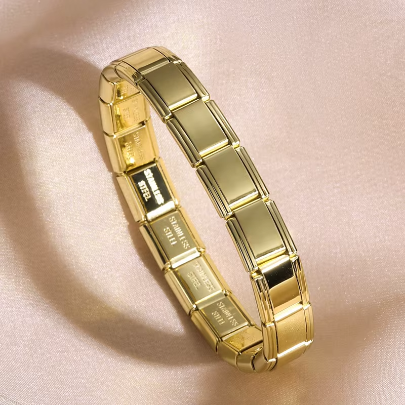 Thumbnail: Italian Charm Stainless Steel Bracelets for Women Men 9Mm Width Elastic DIY Modu