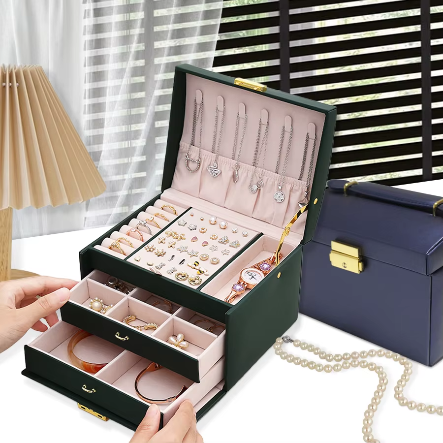 Thumbnail: 1Pc, Lock Arch Three-Layer Jewelry Box, Suitable for All Kinds of Jewelry Storag