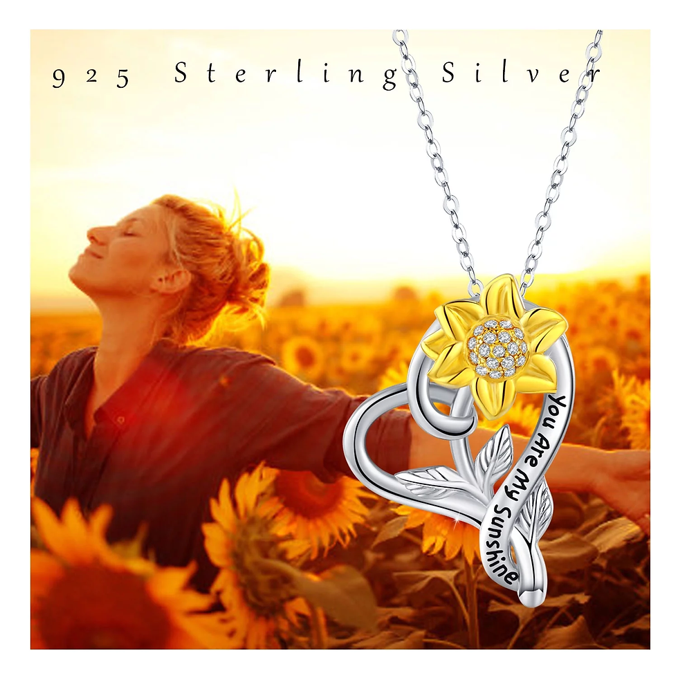 Thumbnail: You Are My Sunshine Sunflower Necklace 925 Sterling Silver Heart Pendant Necklac