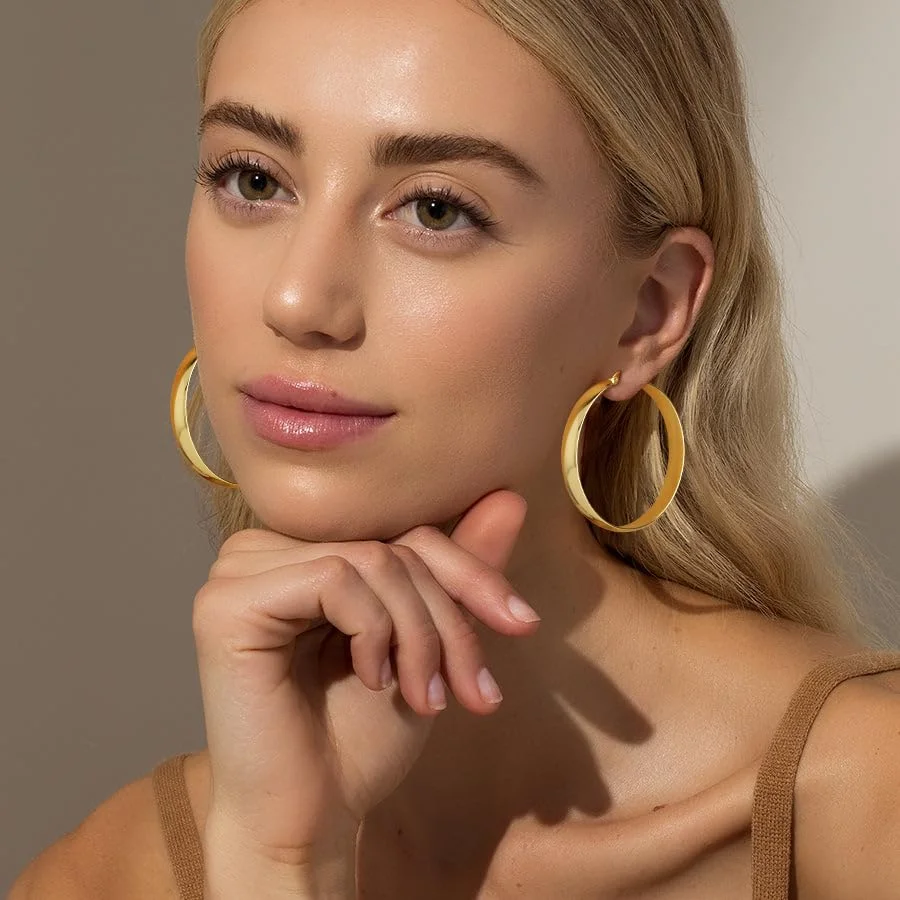 Thumbnail: 4 Pairs 18K Gold Plated Hoop Earrings for Women Big Large Extra Chunky Post Hypo