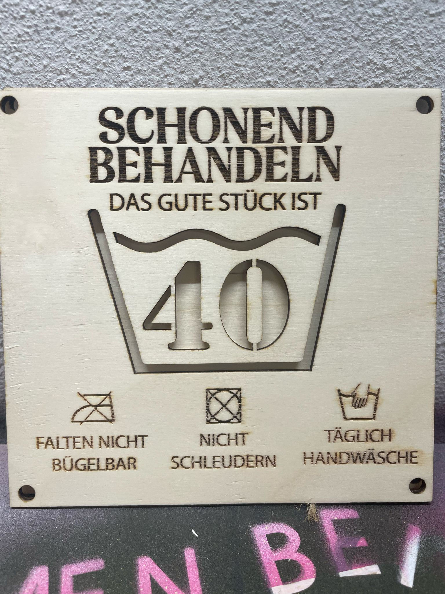 Holz-Bargeldbox “Schonend behandeln – 40” (auch für andere Zahlen verfügbar) Grö