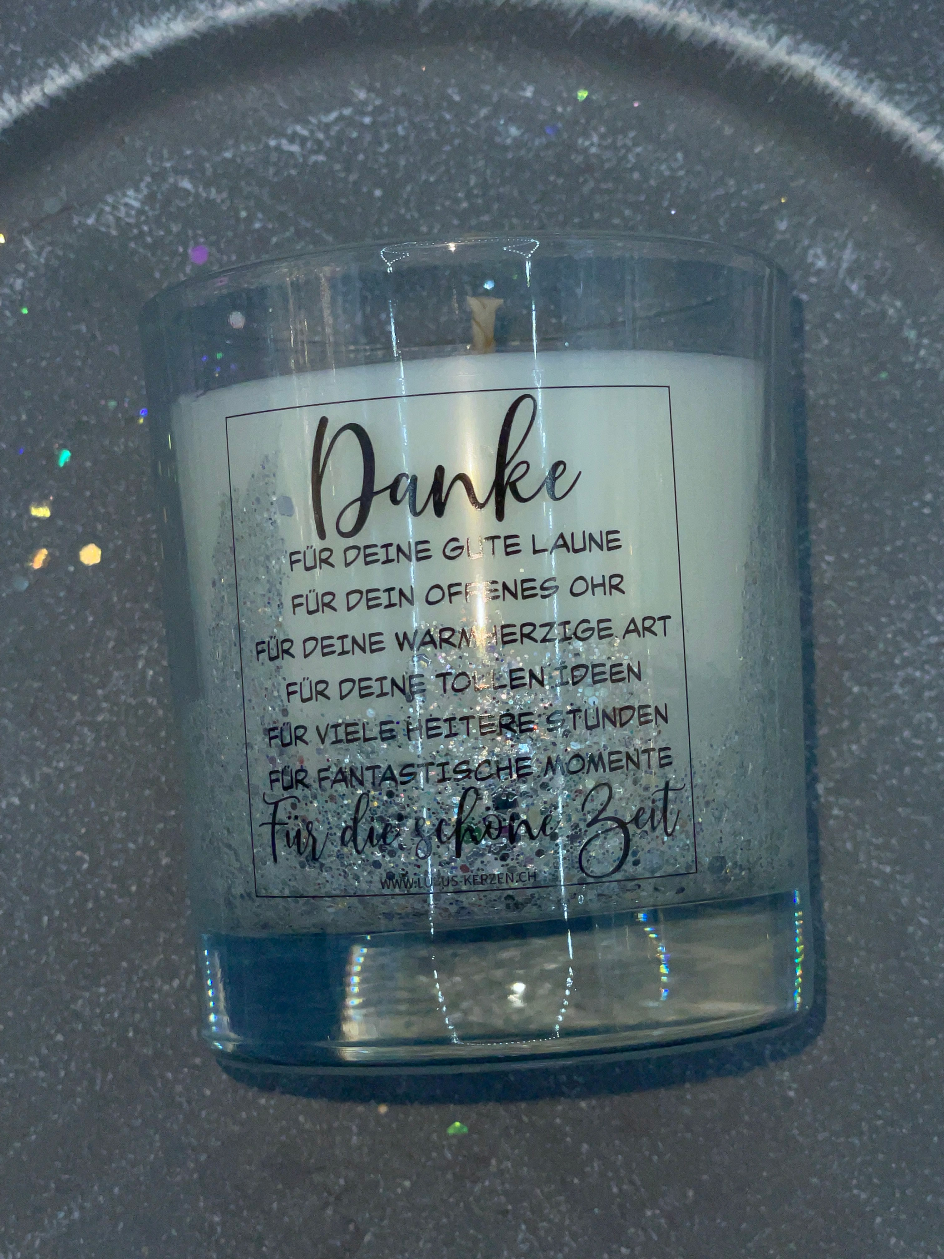 Glas Kerze mit Glitzer Kerze Danke