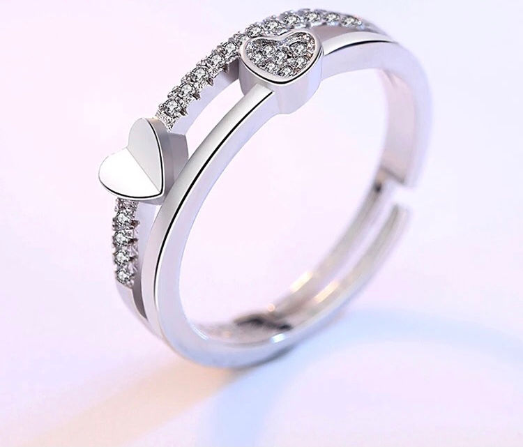 Thumbnail: Sterling Silver 925 Adjustable Heart Ring with Cubic Zirconia
