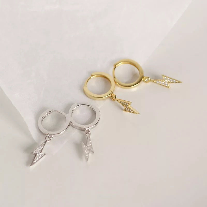 Thumbnail: Sterling Silver Lightning Earrings with Cubic Zirconia