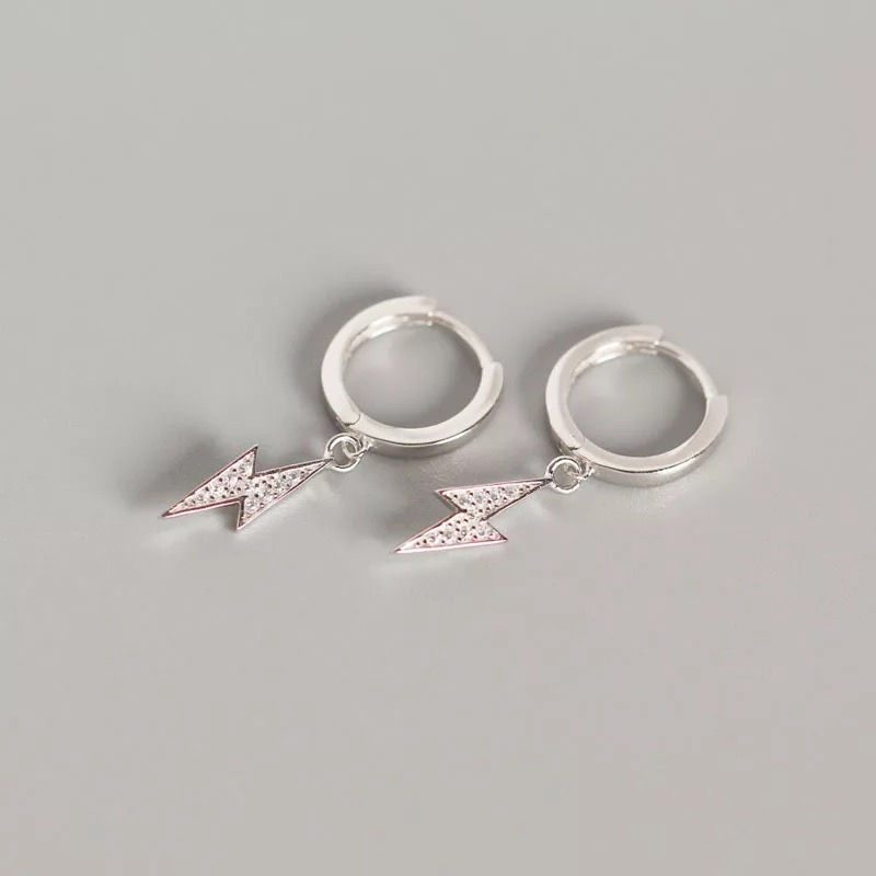 Thumbnail: Sterling Silver Lightning Earrings with Cubic Zirconia