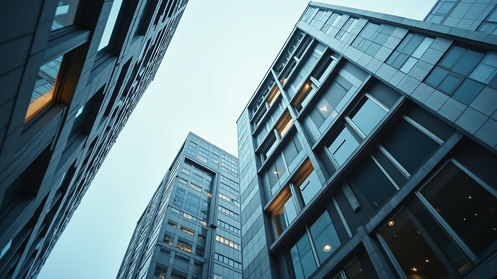 High angle view of a modern building with smart automation systems