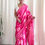 Thumbnail: Hand Block Batik Print Handloom Linen Saree Magenta With Zari Lining