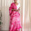 Thumbnail: Hand Block Batik Print Handloom Linen Saree Magenta With Zari Lining
