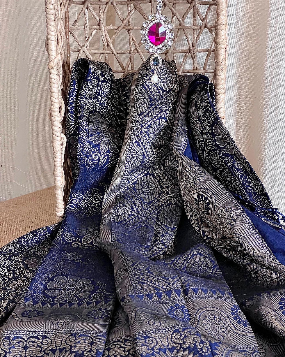 Handloom banarasi silk saree pencil work space blue 1