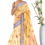 Thumbnail: Handloom tussar silk cotton saree orange blue