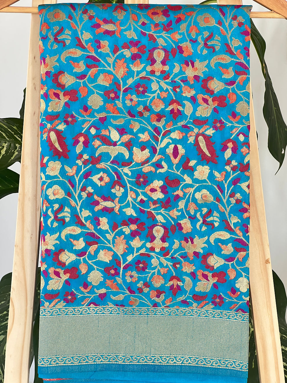 Handloom banarasi silk saree kalamkari pashmina crayola blue 4