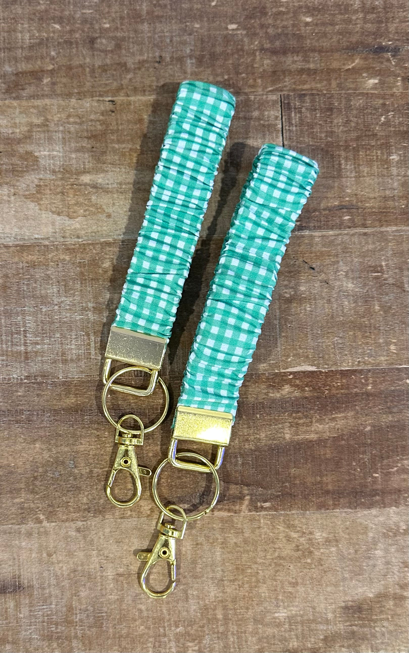 Green Plaid Scrunchy Wristlet Key Holder (each)