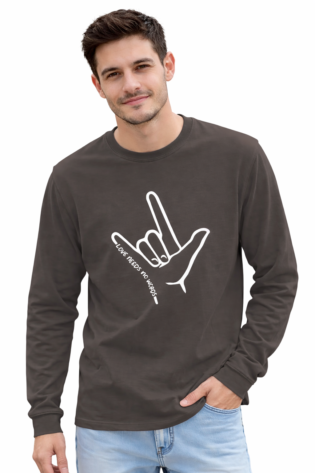 Love Needs No Words – “I Love You” Men Long Sleeve Shirt