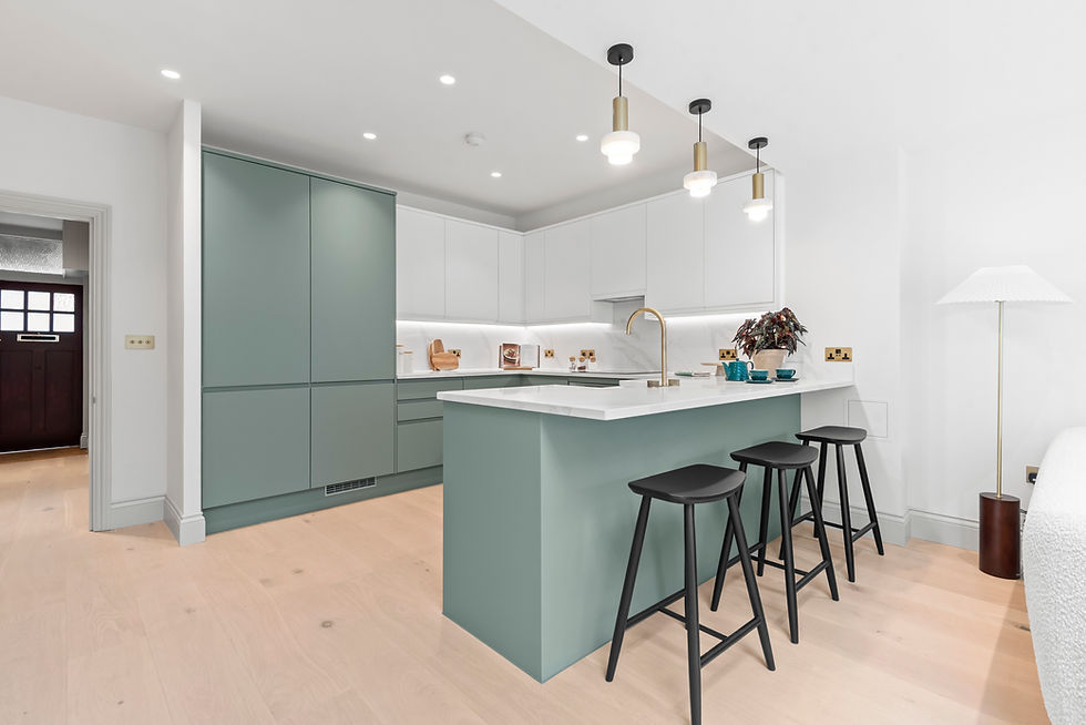 Modern show home kitchen in Elephant & Castle, London