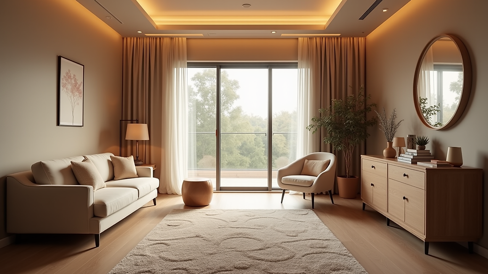 Eye-level view of a cozy therapy room with comfortable seating