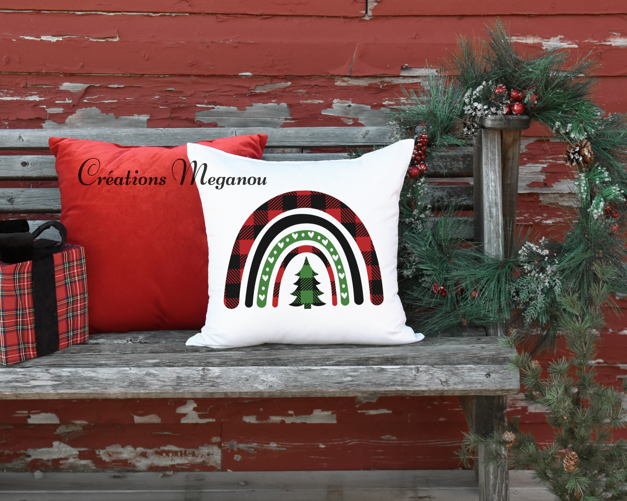 Housse de coussin - Arc-en-ciel de Noël