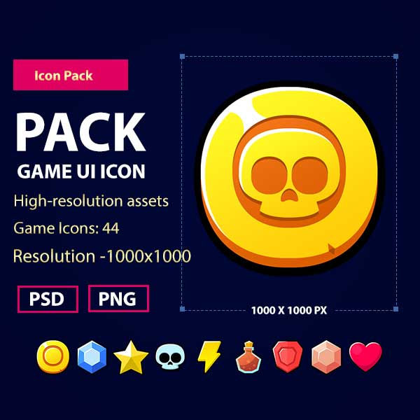 "Game UI Icon Pack 4 preview featuring utility and gameplay icons"